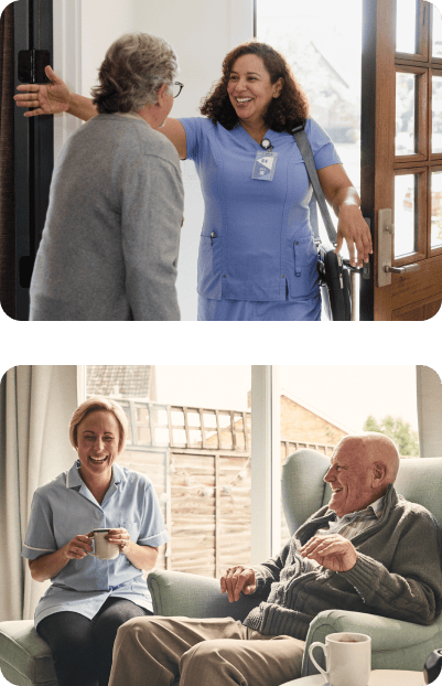 invested in home care laughing with client
